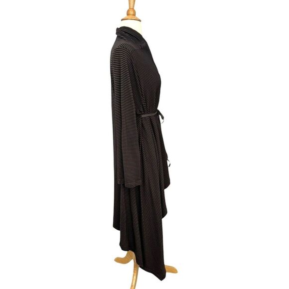 Bryn Walker Size L Long Open Cardigan Belted Black Gray Stripe Lagenlook Stretch - Picture 5 of 13